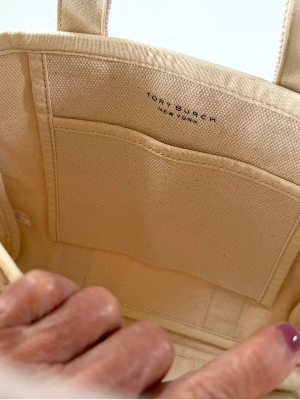 Tory Burch Ella Small Tote Bag Natural Ivory Canvas Logo Everyday Carryall
